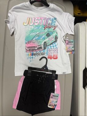 Justice Girls NASCAR Justice set shirts and shirt Xs 5/6 nwt